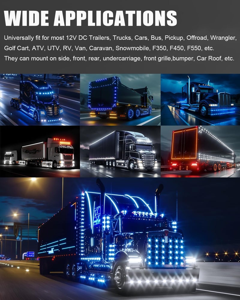 BJZ 3/4" Round Trailer Marker LED Lights Blue to White Dual Color Side Clearance Tail Bullet Light 12V 4LED Indicator Light w/Clear Lens for Trailer Truck Van RV ATV Bus, 10Pcs - Image 3